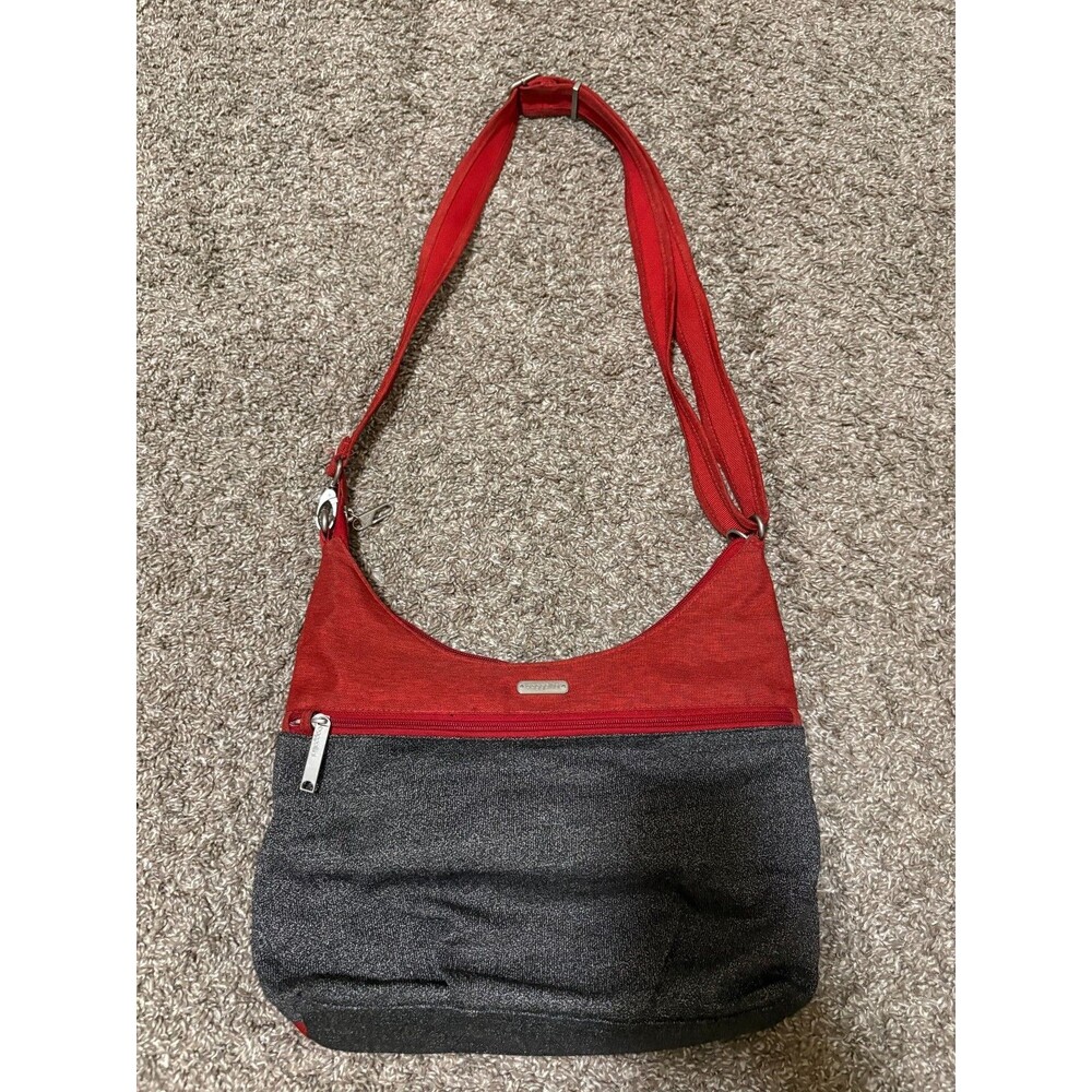 Baggallini SecurTex Anti Theft Half Moon Crossbody Travel Bag Handbag Red & Gray